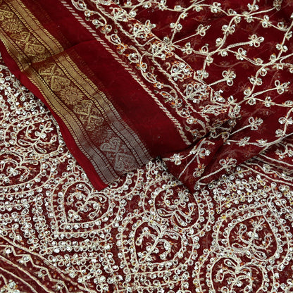 Women Indian Vintage Dupatta Maroon Long Stole Blend Cotton Woven Bandhani Veil Scarves soft Boho Wrap Bridal/ Wedding Hijab