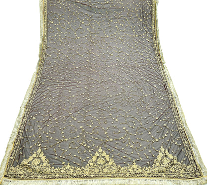 Indian Vintage Heavy Wedding Maroon Dupatta Net Mesh Long Stole Hand Embroidered Scarves Golden Zardozi Zari Sequins Dridal Veil Hijab