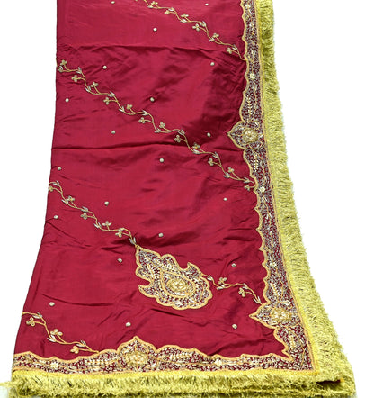 Indian Vintage Heavy Bridal Dupatta Pink Pure Silk Long Stole Hand Embroidered Hijab Scarf Zardozi Wedding Dupatta Fringes