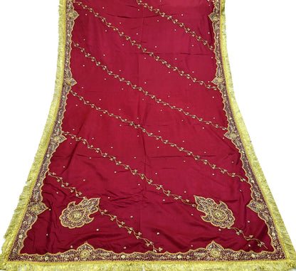 Indian Vintage Heavy Bridal Dupatta Pink Pure Silk Long Stole Hand Embroidered Hijab Scarf Zardozi Wedding Dupatta Fringes