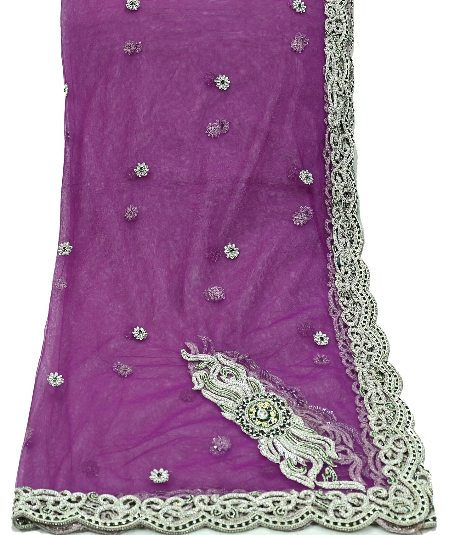 Indian Vintage Heavy Bridal Purple Dupatta Net Mesh Long Stole Hand Embroidered Scarves Zardozi Dabka Zari Wedding dupatta veil hijab