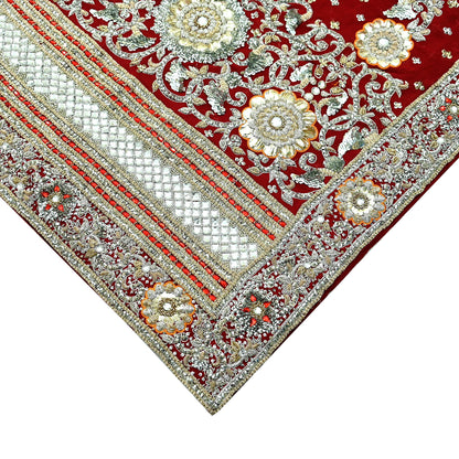 Indian Vintage Heavy Bridal Dupatta Red Pure Georgette Silk Long Stole Hand Embroidered Scarf Zardozi/Dabka Zari Wedding/Party Dupatta