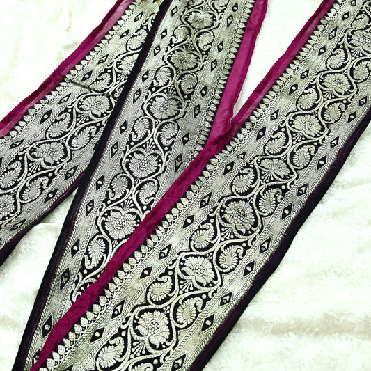 Indian Vintage Black Sari Border Woven Banarasi Trim Craft 1yd Sewing Recycled Trim Zari Pure Satin Silk Home Decor Crafting