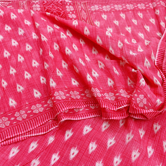 Indian Vintage Sari White & Pink Printed Pure Cotton Saree Craft Fabric 5Yd Soft Sewing Sarong Wrap Boho Floral Dress making Crafting