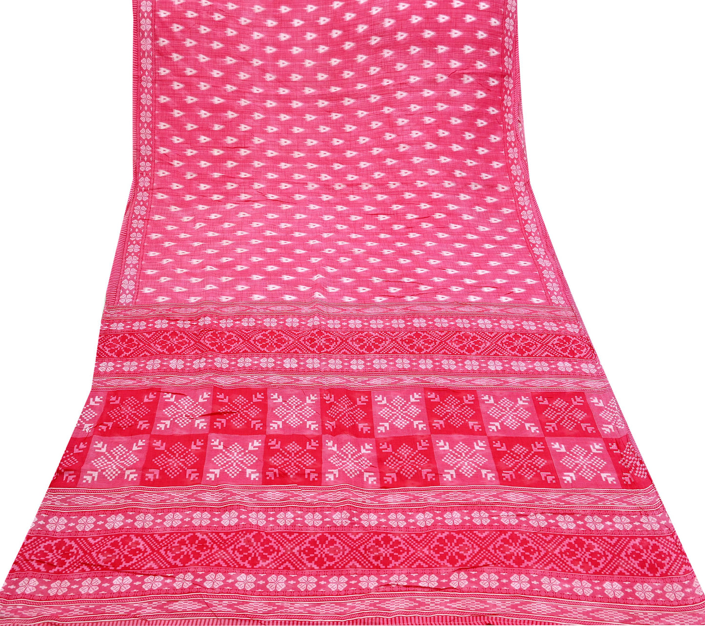 Indian Vintage Sari White & Pink Printed Pure Cotton Saree Craft Fabric 5Yd Soft Sewing Sarong Wrap Boho Floral Dress making Crafting