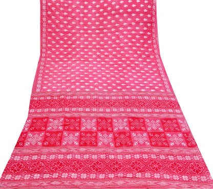 Indian Vintage Sari White & Pink Printed Pure Cotton Saree Craft Fabric 5Yd Soft Sewing Sarong Wrap Boho Floral Dress making Crafting