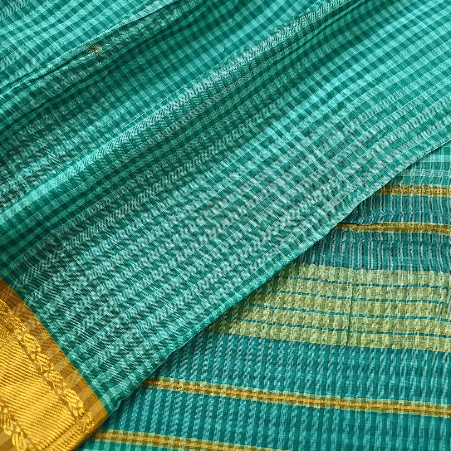 Vintage Sari Green Pure Cotton Hand Woven Sarees Craft Fabric Zari 5Yd Sewing Soft Crafting Dress making Upcycle Quilting Zigzag