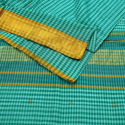 Vintage Sari Green Pure Cotton Hand Woven Sarees Craft Fabric Zari 5Yd Sewing Soft Crafting Dress making Upcycle Quilting Zigzag