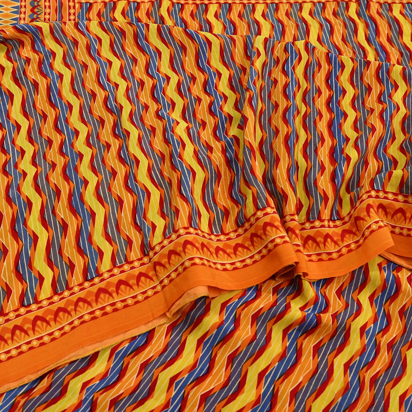 Indian Vintage Sari Orange Pure Crepe Silk Printed Saree 5yd Sewing Floral Soft Craft Fabric Wrap Dress making Quilting Crafting Upcycle