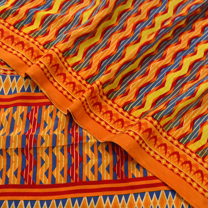 Indian Vintage Sari Orange Pure Crepe Silk Printed Saree 5yd Sewing Floral Soft Craft Fabric Wrap Dress making Quilting Crafting Upcycle