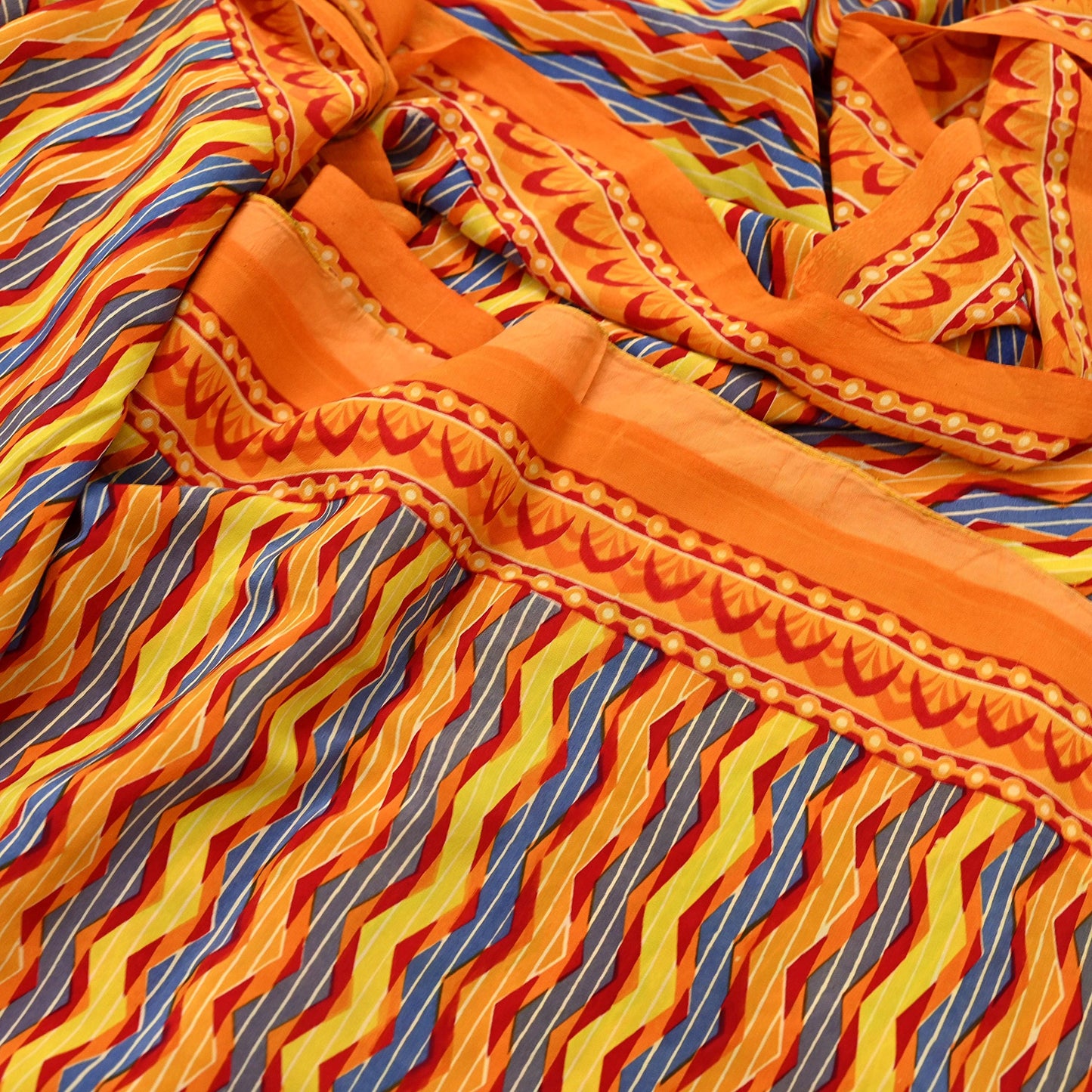 Indian Vintage Sari Orange Pure Crepe Silk Printed Saree 5yd Sewing Floral Soft Craft Fabric Wrap Dress making Quilting Crafting Upcycle