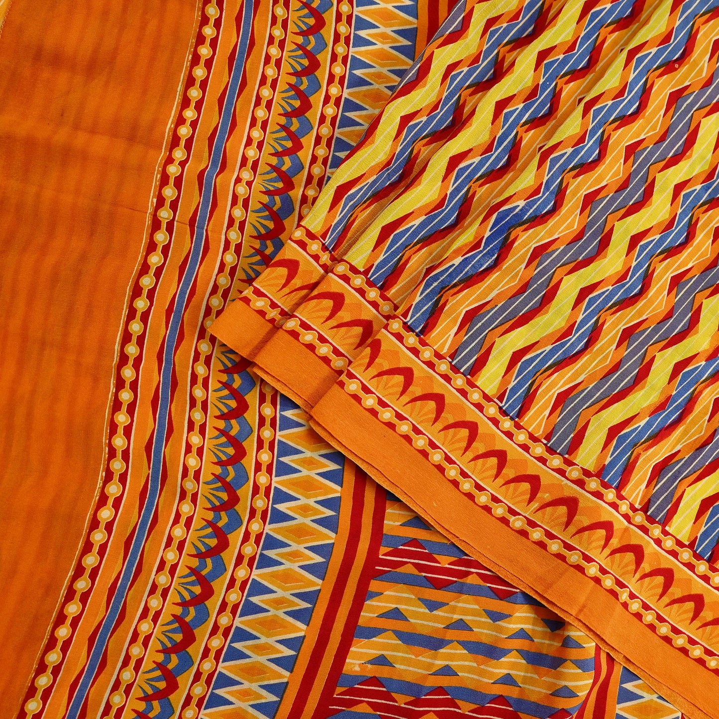 Indian Vintage Sari Orange Pure Crepe Silk Printed Saree 5yd Sewing Floral Soft Craft Fabric Wrap Dress making Quilting Crafting Upcycle