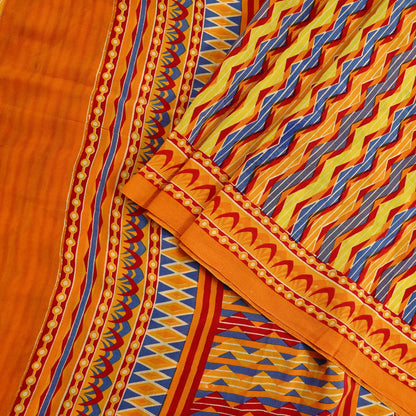 Indian Vintage Sari Orange Pure Crepe Silk Printed Saree 5yd Sewing Floral Soft Craft Fabric Wrap Dress making Quilting Crafting Upcycle