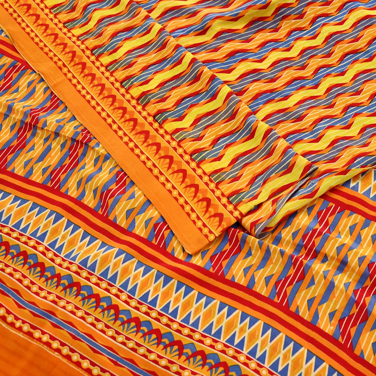 Indian Vintage Sari Orange Pure Crepe Silk Printed Saree 5yd Sewing Floral Soft Craft Fabric Wrap Dress making Quilting Crafting Upcycle