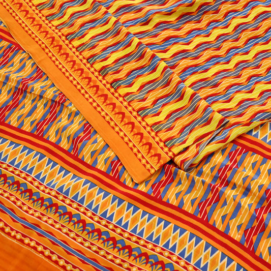 Indian Vintage Sari Orange Pure Crepe Silk Printed Saree 5yd Sewing Floral Soft Craft Fabric Wrap Dress making Quilting Crafting Upcycle