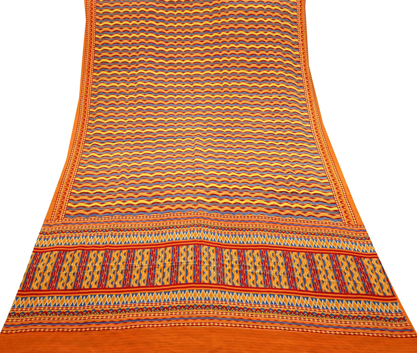 Indian Vintage Sari Orange Pure Crepe Silk Printed Saree 5yd Sewing Floral Soft Craft Fabric Wrap Dress making Quilting Crafting Upcycle