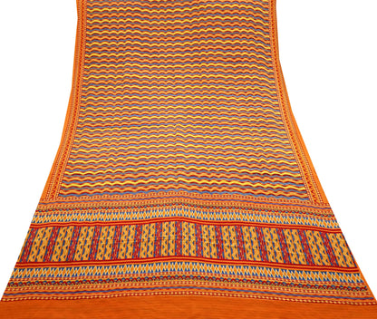 Indian Vintage Sari Orange Pure Crepe Silk Printed Saree 5yd Sewing Floral Soft Craft Fabric Wrap Dress making Quilting Crafting Upcycle