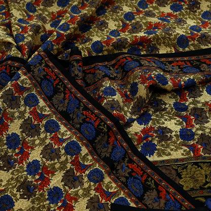 Indian Vintage Sari Black Pure Crepe Silk Printed Sarees 5yd Sewing Craft Fabric Floral Wrap Quilting Dress Making Crafting