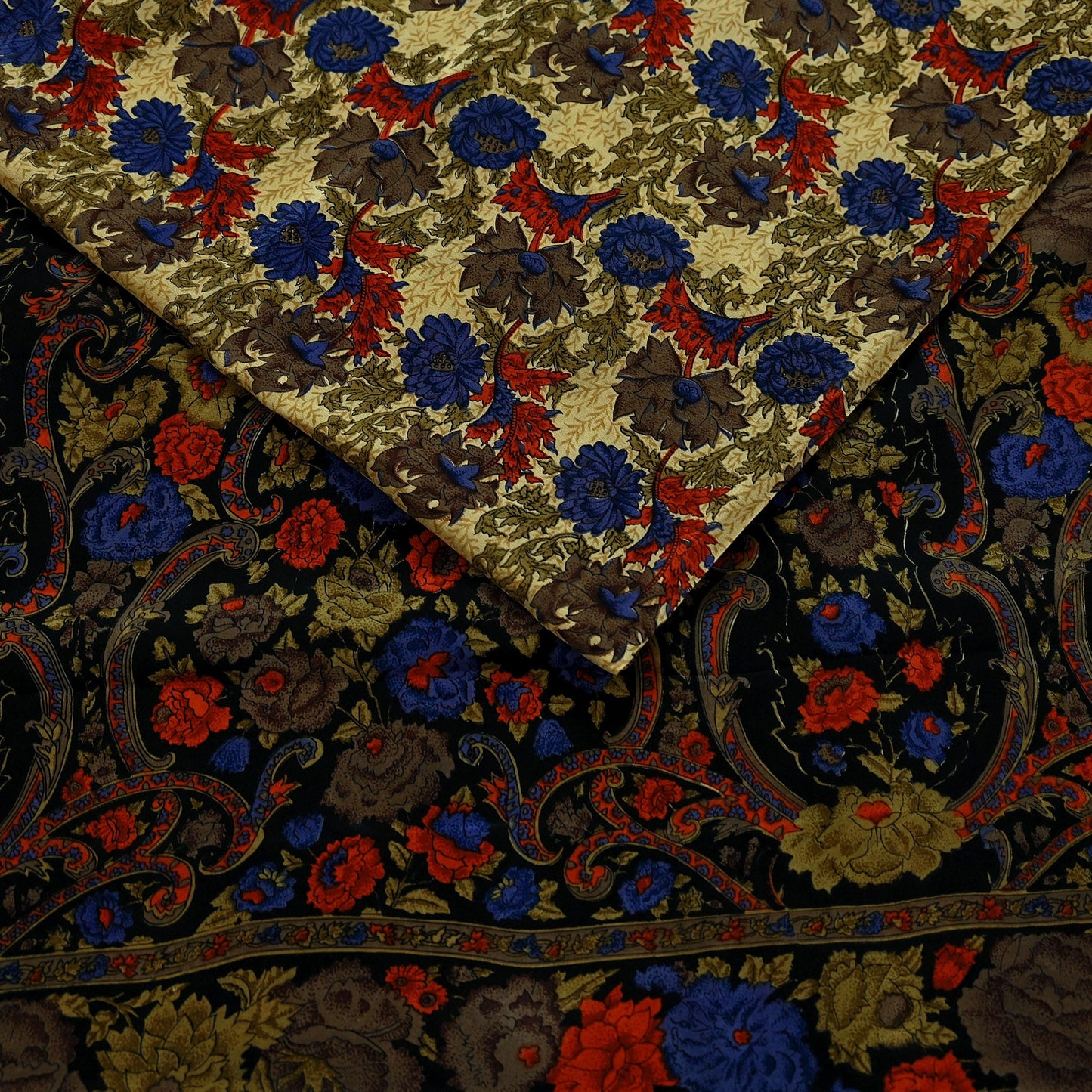 Indian Vintage Sari Black Pure Crepe Silk Printed Sarees 5yd Sewing Craft Fabric Floral Wrap Quilting Dress Making Crafting