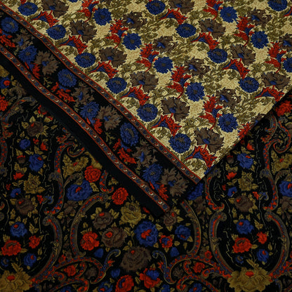 Indian Vintage Sari Black Pure Crepe Silk Printed Sarees 5yd Sewing Craft Fabric Floral Wrap Quilting Dress Making Crafting