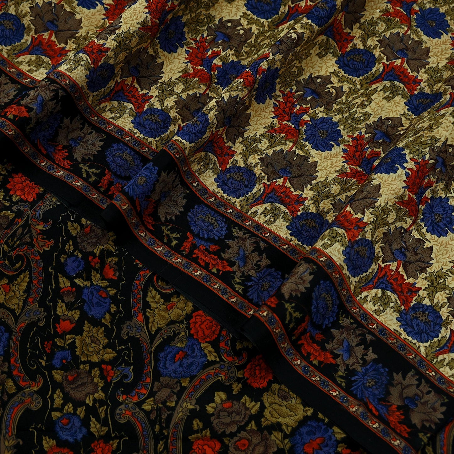 Indian Vintage Sari Black Pure Crepe Silk Printed Sarees 5yd Sewing Craft Fabric Floral Wrap Quilting Dress Making Crafting