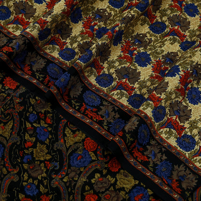 Indian Vintage Sari Black Pure Crepe Silk Printed Sarees 5yd Sewing Craft Fabric Floral Wrap Quilting Dress Making Crafting