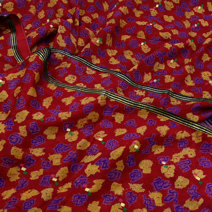 Indian Vintage Pure Silk Printed Saree 6 Yards Soft Floral Fabric for Dressmaking, Quilting, Crafting, Sewing & Upcycling