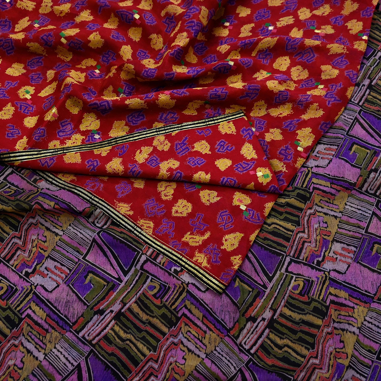 Indian Vintage Pure Silk Printed Saree 6 Yards Soft Floral Fabric for Dressmaking, Quilting, Crafting, Sewing & Upcycling