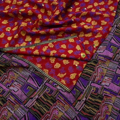 Indian Vintage Pure Silk Printed Saree 6 Yards Soft Floral Fabric for Dressmaking, Quilting, Crafting, Sewing & Upcycling