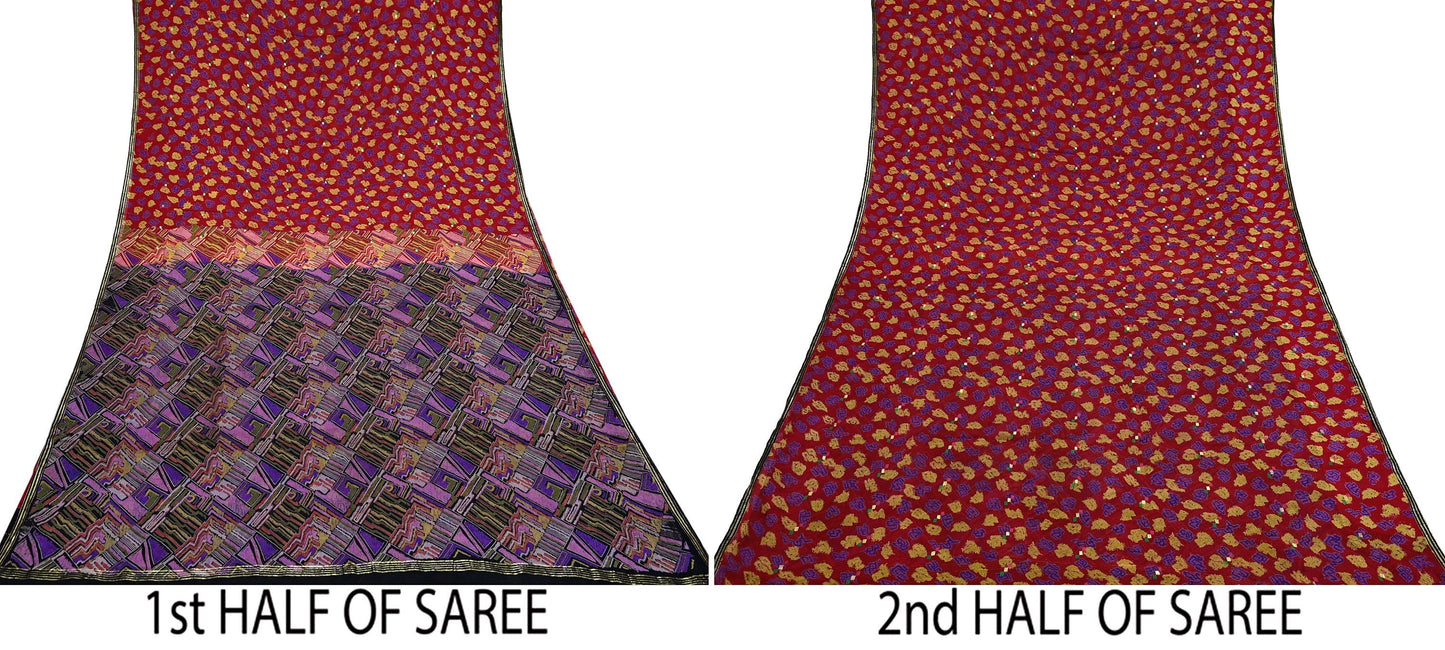 Indian Vintage Pure Silk Printed Saree 6 Yards Soft Floral Fabric for Dressmaking, Quilting, Crafting, Sewing & Upcycling