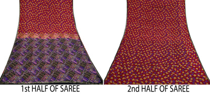Indian Vintage Pure Silk Printed Saree 6 Yards Soft Floral Fabric for Dressmaking, Quilting, Crafting, Sewing & Upcycling