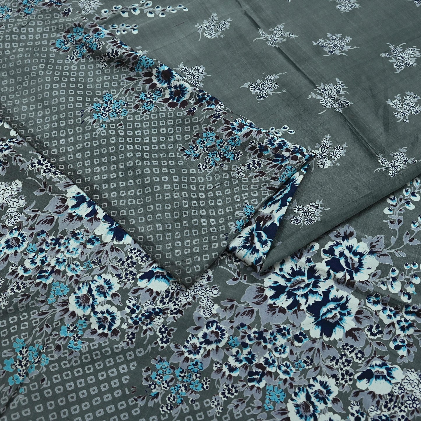 Indian Vintage Sari Gray 100% Pure Silk Printed Saree 6yd Sewing Craft Fabric Dress Making Soft Wrap Floral Crafting Quilting Birds
