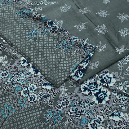 Indian Vintage Sari Gray 100% Pure Silk Printed Saree 6yd Sewing Craft Fabric Dress Making Soft Wrap Floral Crafting Quilting Birds