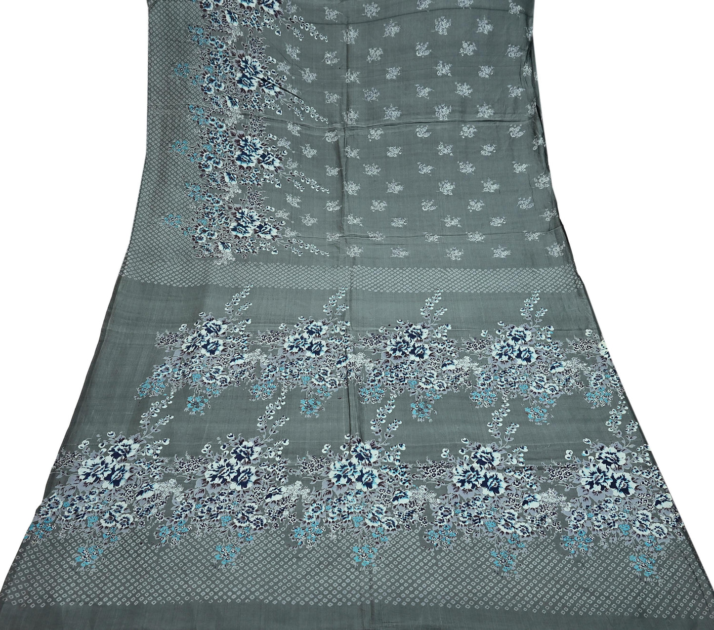 Indian Vintage Sari Gray 100% Pure Silk Printed Saree 6yd Sewing Craft Fabric Dress Making Soft Wrap Floral Crafting Quilting Birds
