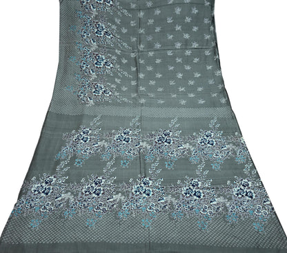 Indian Vintage Sari Gray 100% Pure Silk Printed Saree 6yd Sewing Craft Fabric Dress Making Soft Wrap Floral Crafting Quilting Birds