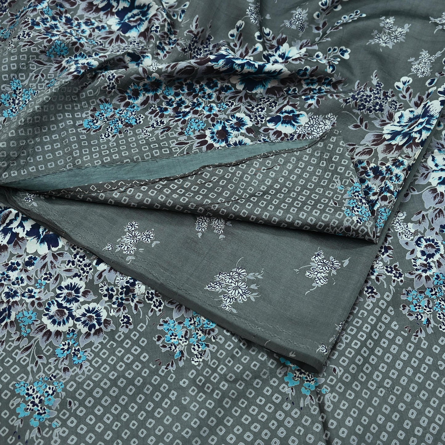 Indian Vintage Sari Gray 100% Pure Silk Printed Saree 6yd Sewing Craft Fabric Dress Making Soft Wrap Floral Crafting Quilting Birds