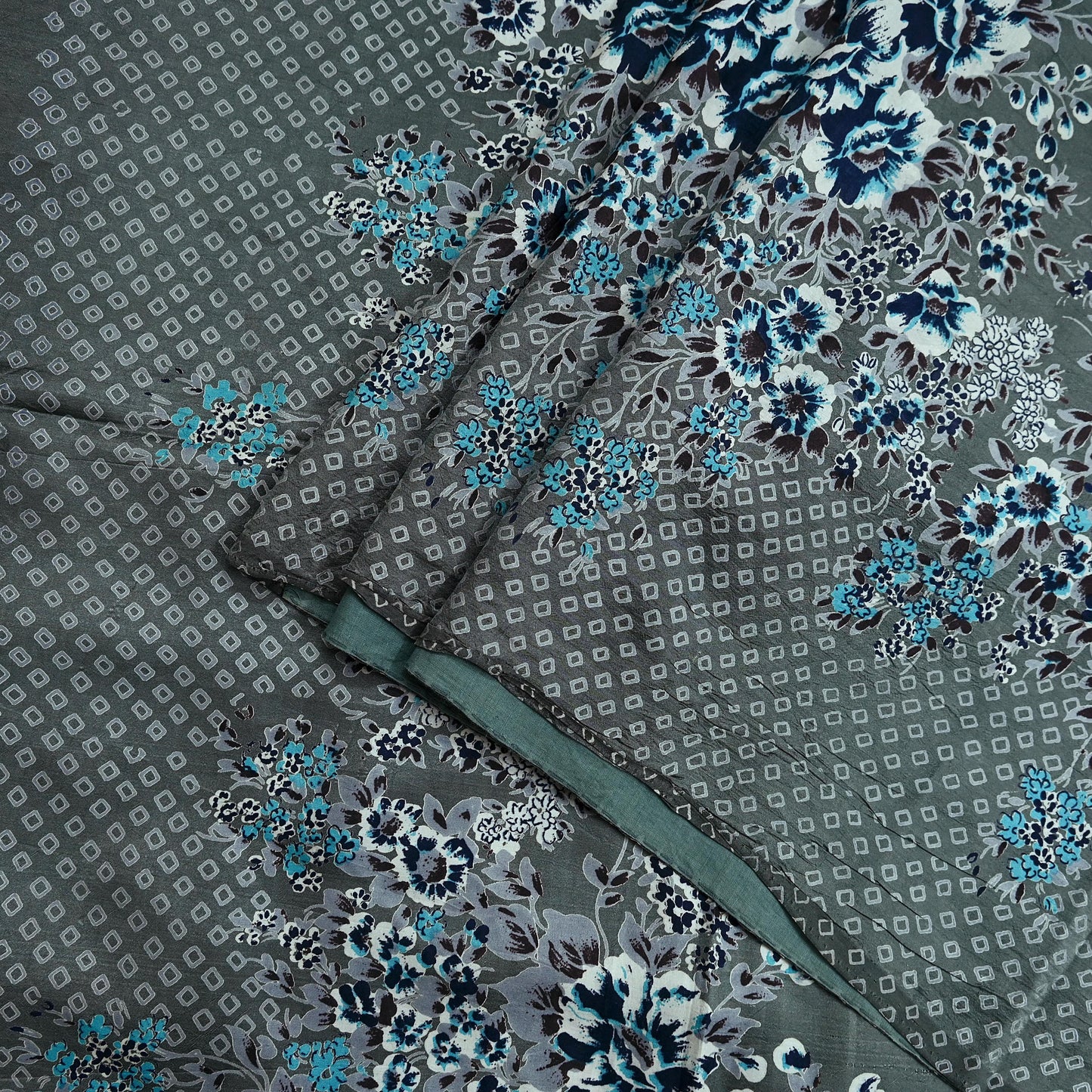 Indian Vintage Sari Gray 100% Pure Silk Printed Saree 6yd Sewing Craft Fabric Dress Making Soft Wrap Floral Crafting Quilting Birds