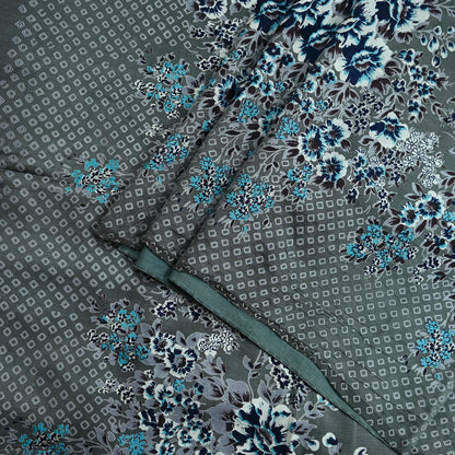 Indian Vintage Sari Gray 100% Pure Silk Printed Saree 6yd Sewing Craft Fabric Dress Making Soft Wrap Floral Crafting Quilting Birds
