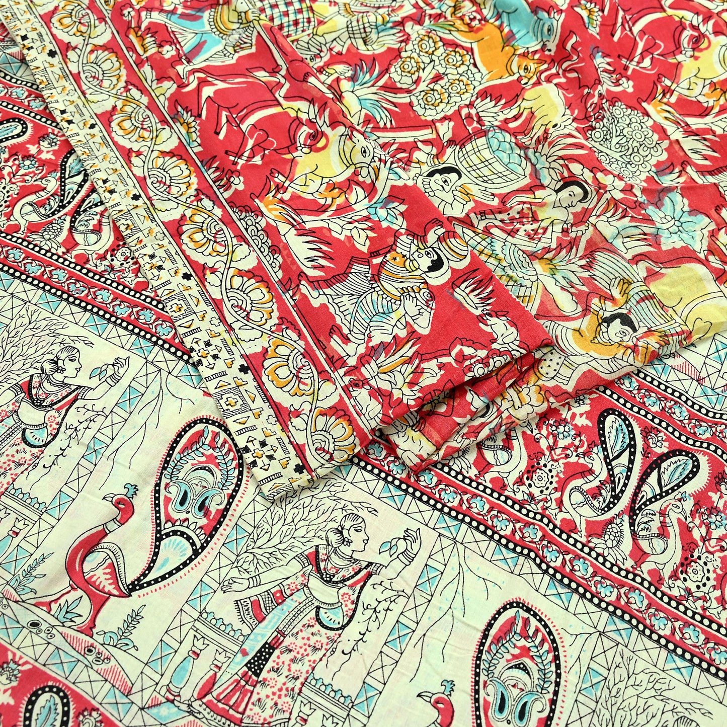 Indian Vintage Sari Ivory Printed Pure Cotton Sarees Fabric 5Yd Sarong Wrap Boho Kimono Soft Dress making Crafting Quilting Peacock