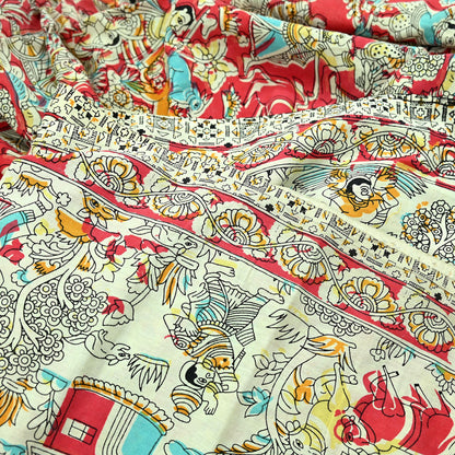 Indian Vintage Sari Ivory Printed Pure Cotton Sarees Fabric 5Yd Sarong Wrap Boho Kimono Soft Dress making Crafting Quilting Peacock