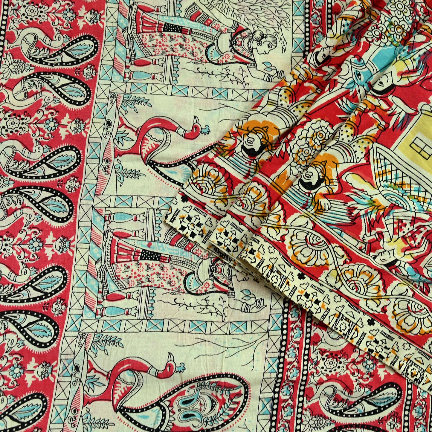 Indian Vintage Sari Ivory Printed Pure Cotton Sarees Fabric 5Yd Sarong Wrap Boho Kimono Soft Dress making Crafting Quilting Peacock