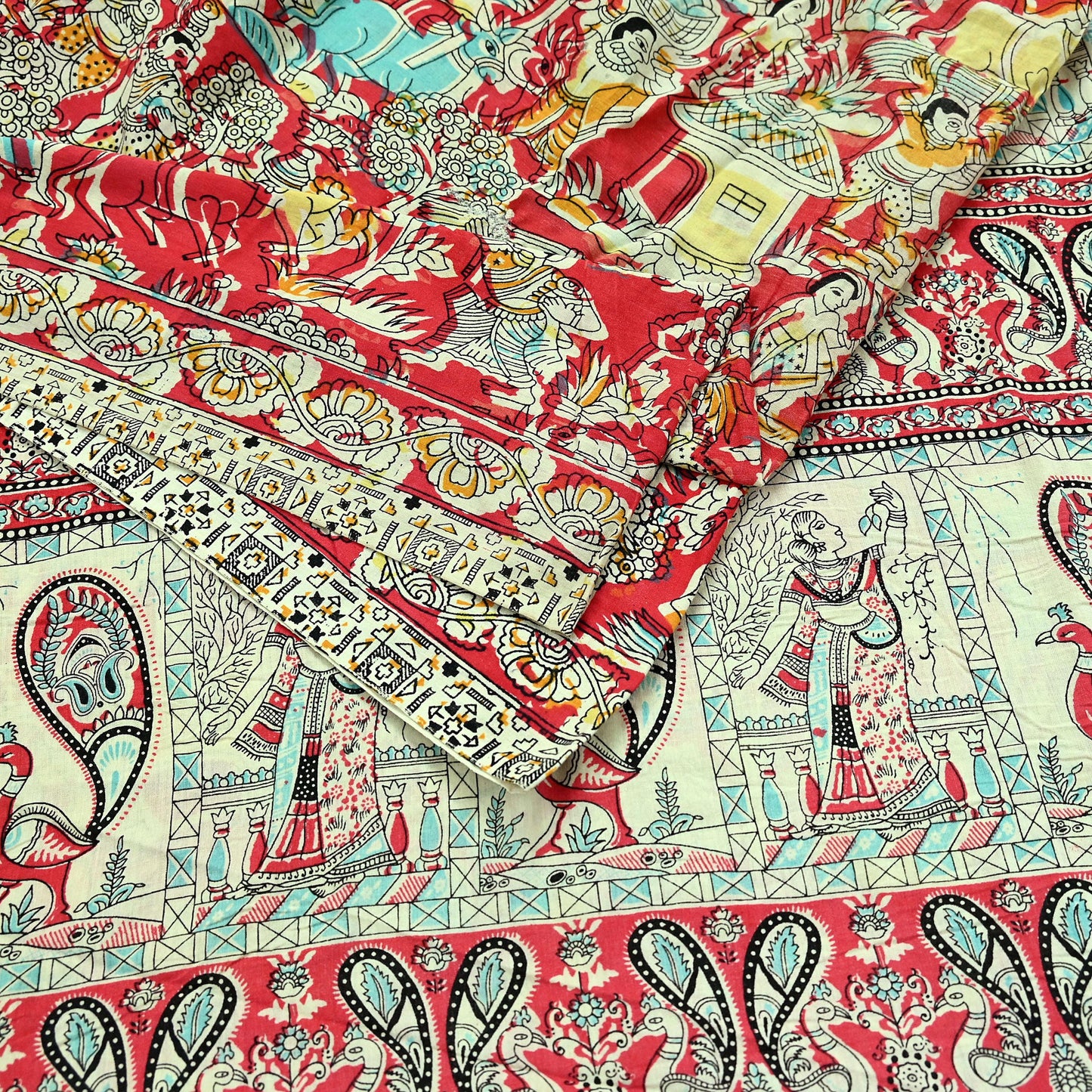 Indian Vintage Sari Ivory Printed Pure Cotton Sarees Fabric 5Yd Sarong Wrap Boho Kimono Soft Dress making Crafting Quilting Peacock