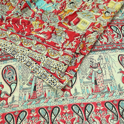 Indian Vintage Sari Ivory Printed Pure Cotton Sarees Fabric 5Yd Sarong Wrap Boho Kimono Soft Dress making Crafting Quilting Peacock