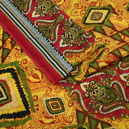Indian Vintage Sari Yellow Printed Pure Cotton Sarees 5Yd Craft Fabric Soft Sewing Sarong Wrap Boho Upcycle quilting Dress making