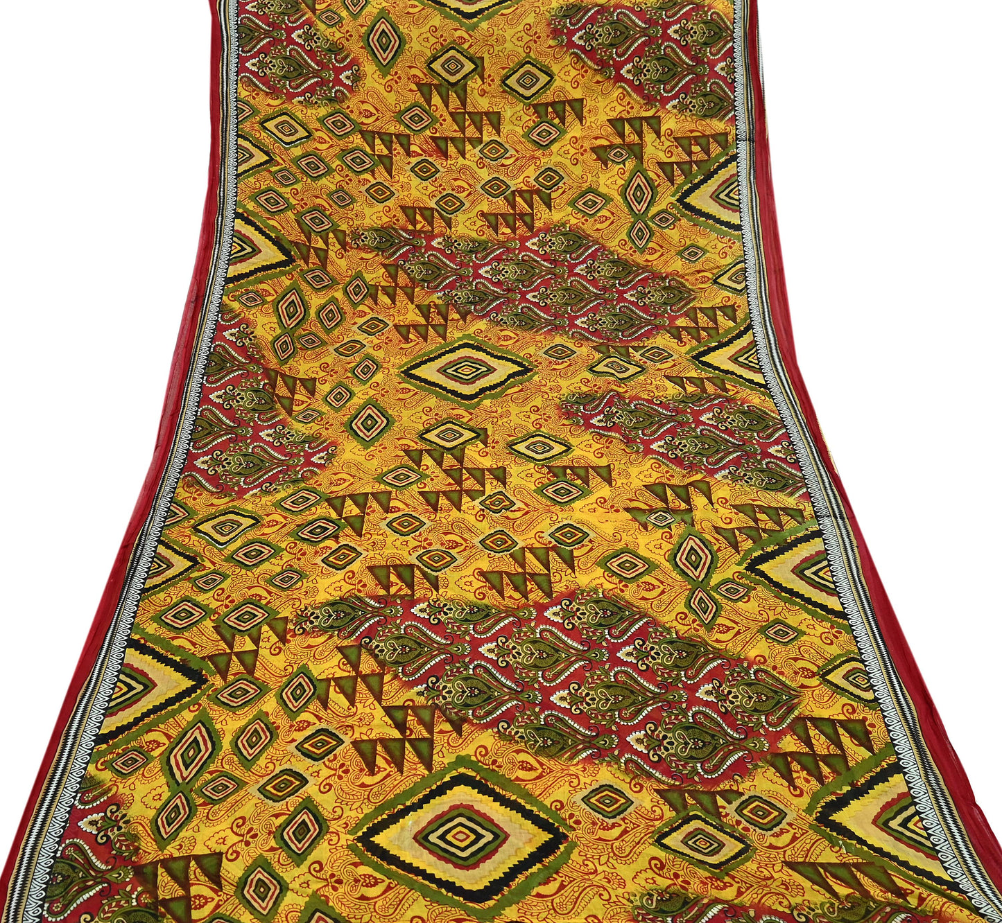 Indian Vintage Sari Yellow Printed Pure Cotton Sarees 5Yd Craft Fabric Soft Sewing Sarong Wrap Boho Upcycle quilting Dress making