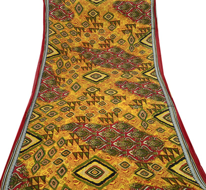 Indian Vintage Sari Yellow Printed Pure Cotton Sarees 5Yd Craft Fabric Soft Sewing Sarong Wrap Boho Upcycle quilting Dress making