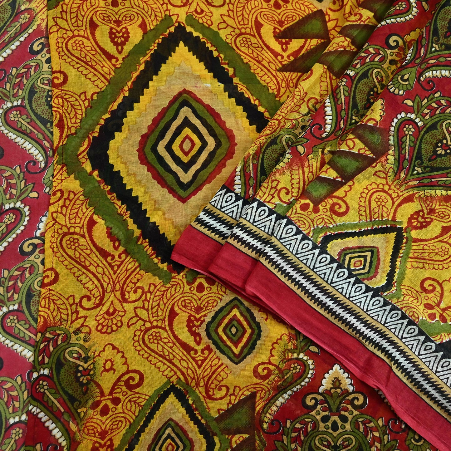 Indian Vintage Sari Yellow Printed Pure Cotton Sarees 5Yd Craft Fabric Soft Sewing Sarong Wrap Boho Upcycle quilting Dress making