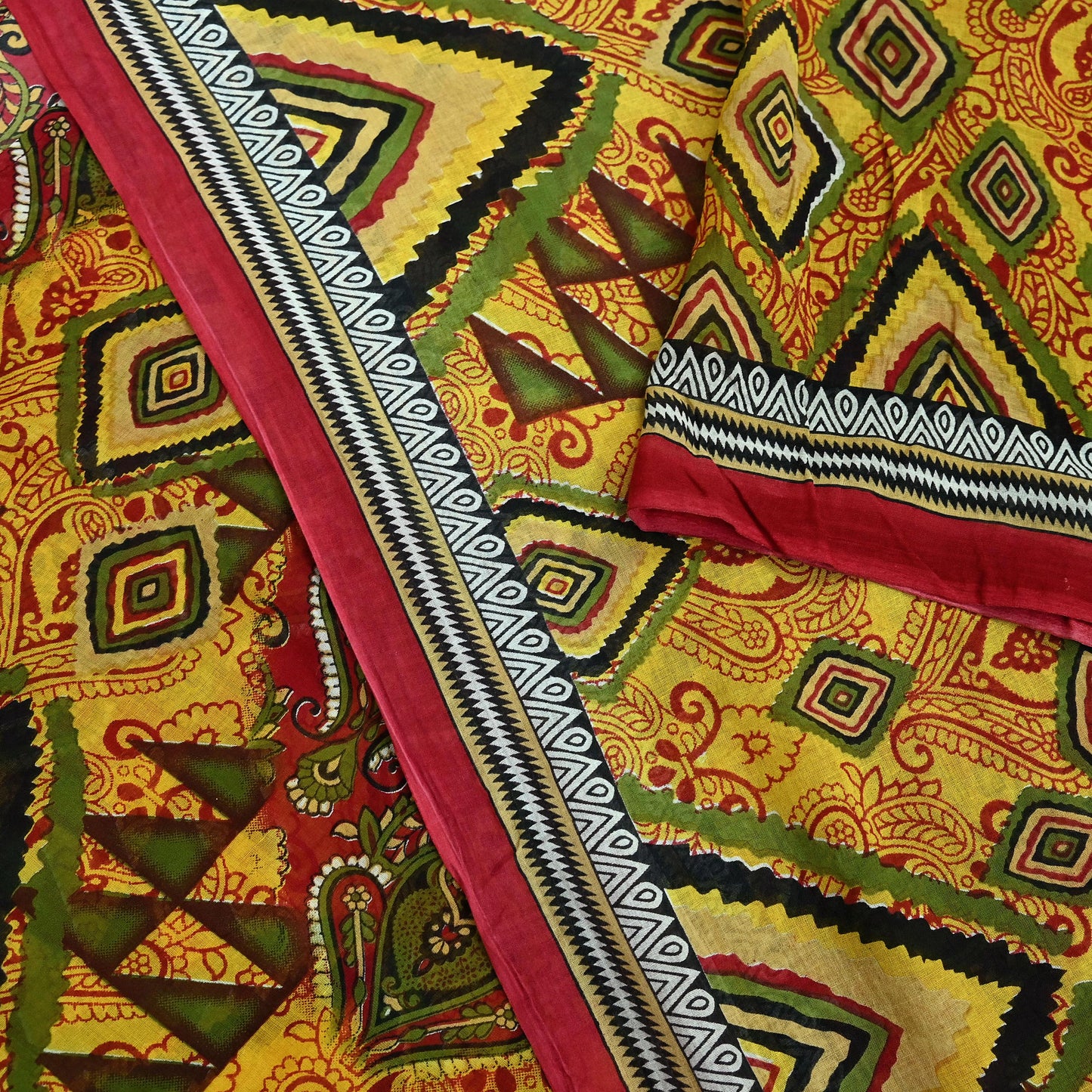 Indian Vintage Sari Yellow Printed Pure Cotton Sarees 5Yd Craft Fabric Soft Sewing Sarong Wrap Boho Upcycle quilting Dress making