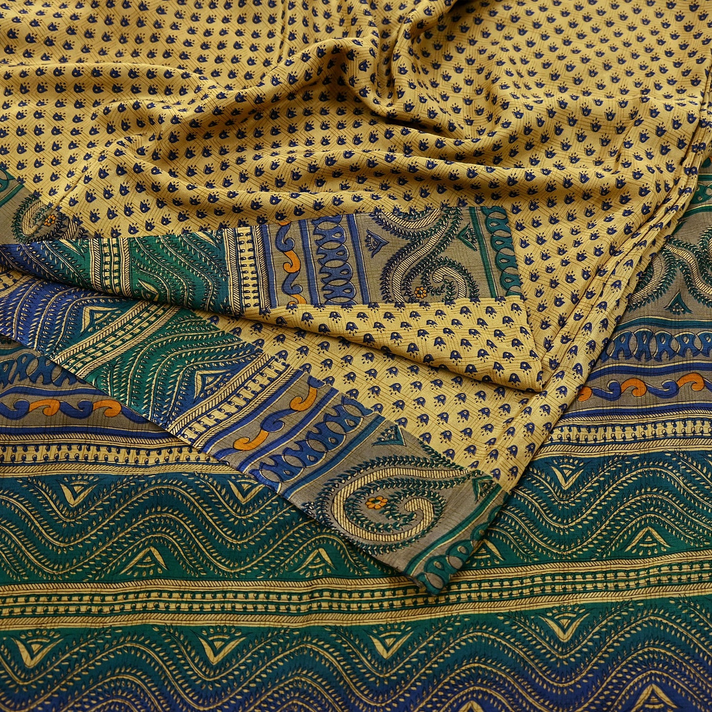 Indian Vintage Pure Crepe Silk Saree | Floral Print | 5 Yards | Soft Sewing Fabric for Dressmaking, Quilting, Crafting & Upcycling