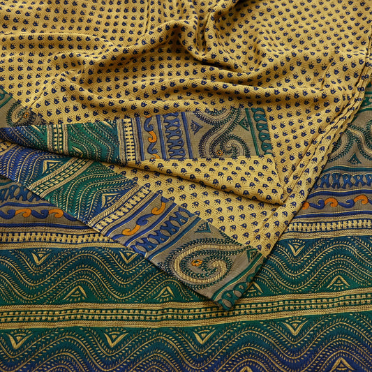 Indian Vintage Pure Crepe Silk Saree | Floral Print | 5 Yards | Soft Sewing Fabric for Dressmaking, Quilting, Crafting & Upcycling